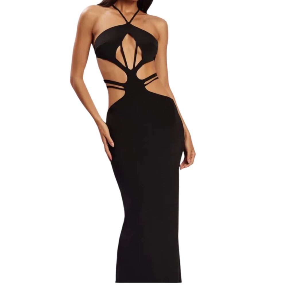 Meshki Eden Cutout Stappy Halter Dress. Size M